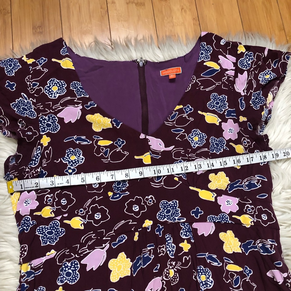 Modcloth Floral Print Flowy Chiffon Hi Low Yellow Plum Purple Maxi Dress size XL - Picture 14 of 16